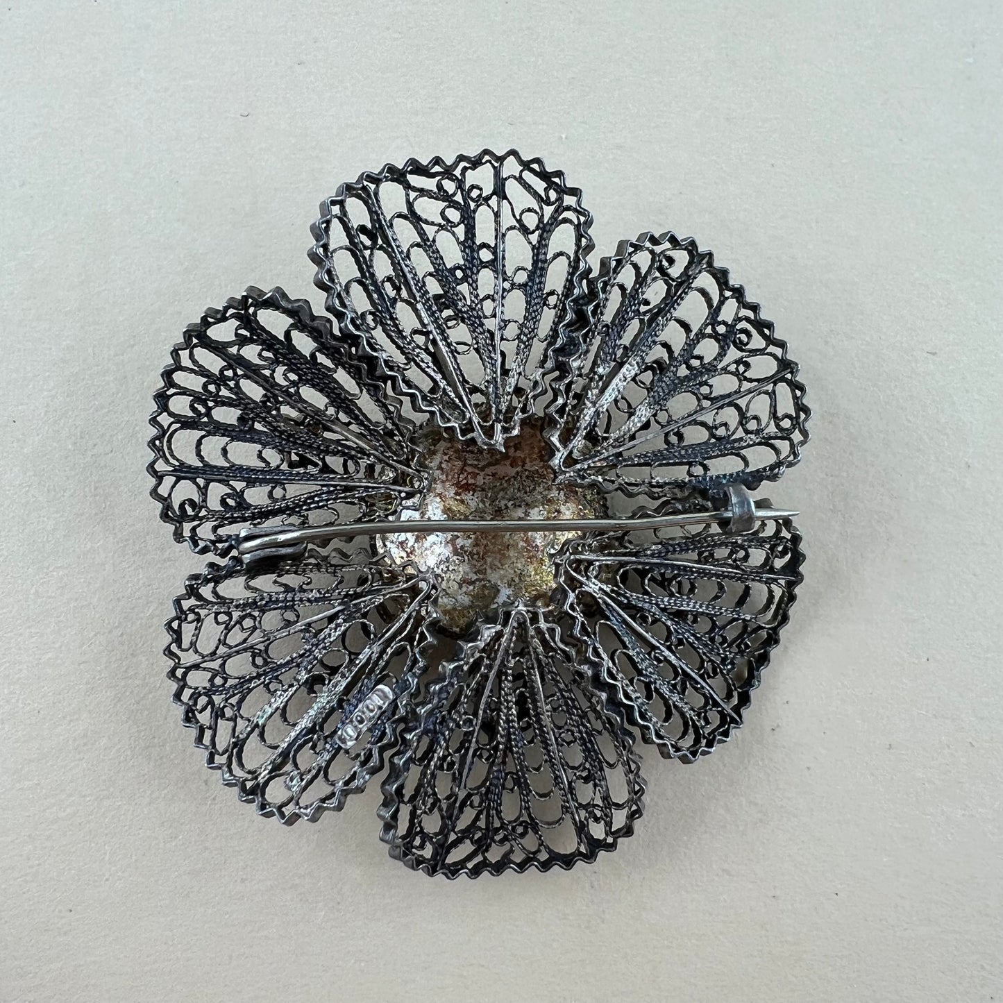 Antike Silberbrosche mit Türkis Handmade
