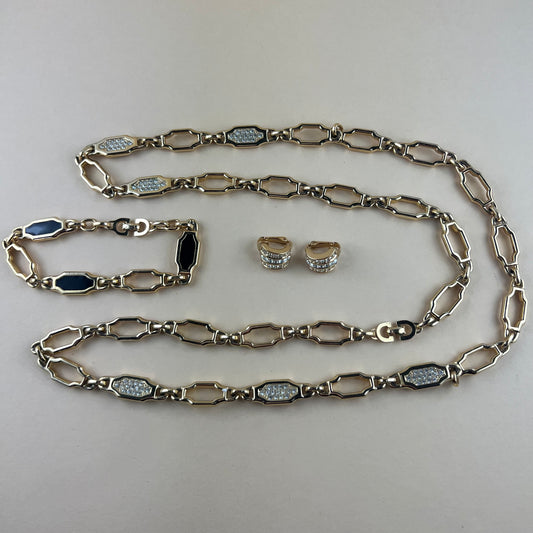 Vintage Christian Dior Set mit Kette, Armband und Clips doppelseitig