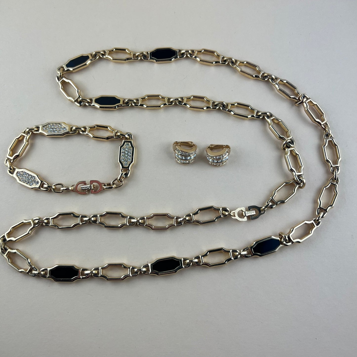 Vintage Christian Dior Set mit Kette, Armband und Clips doppelseitig