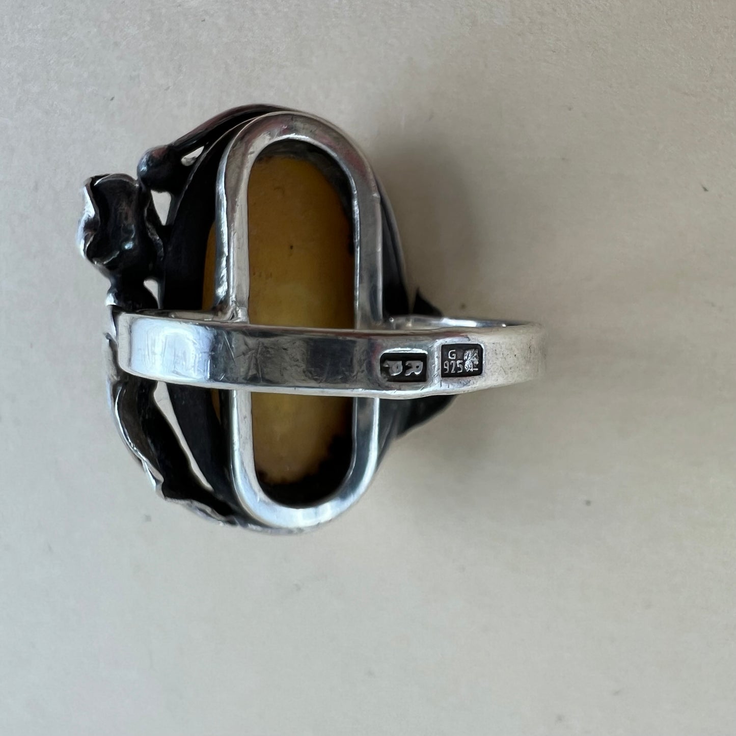 925 Silberring mit Butterscotch Jugendstil