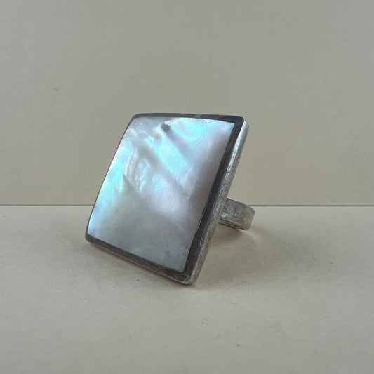 925 Silber Vintagering mit Perlmutt