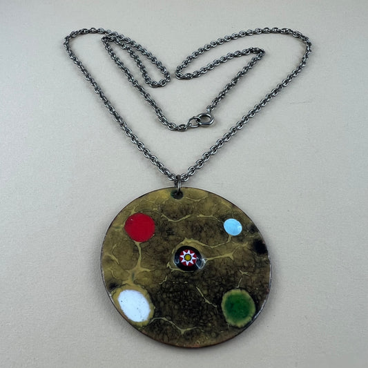 Anhänger mit Kette Emaille Vintage