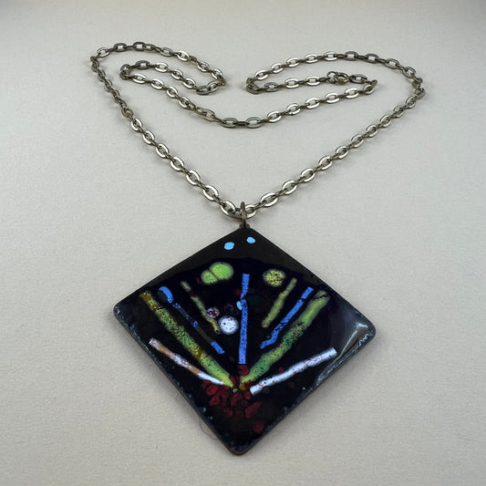 Anhänger mit Kette Emaille Vintage